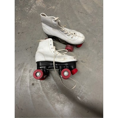 White vintage kids Quad Roller Skates with Red Wheels xcaliber size 2