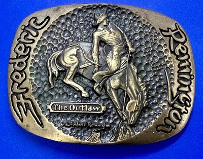 Frederic Remington The Outlaw Bronco Busting Solid Brass Belt Buckle ADM