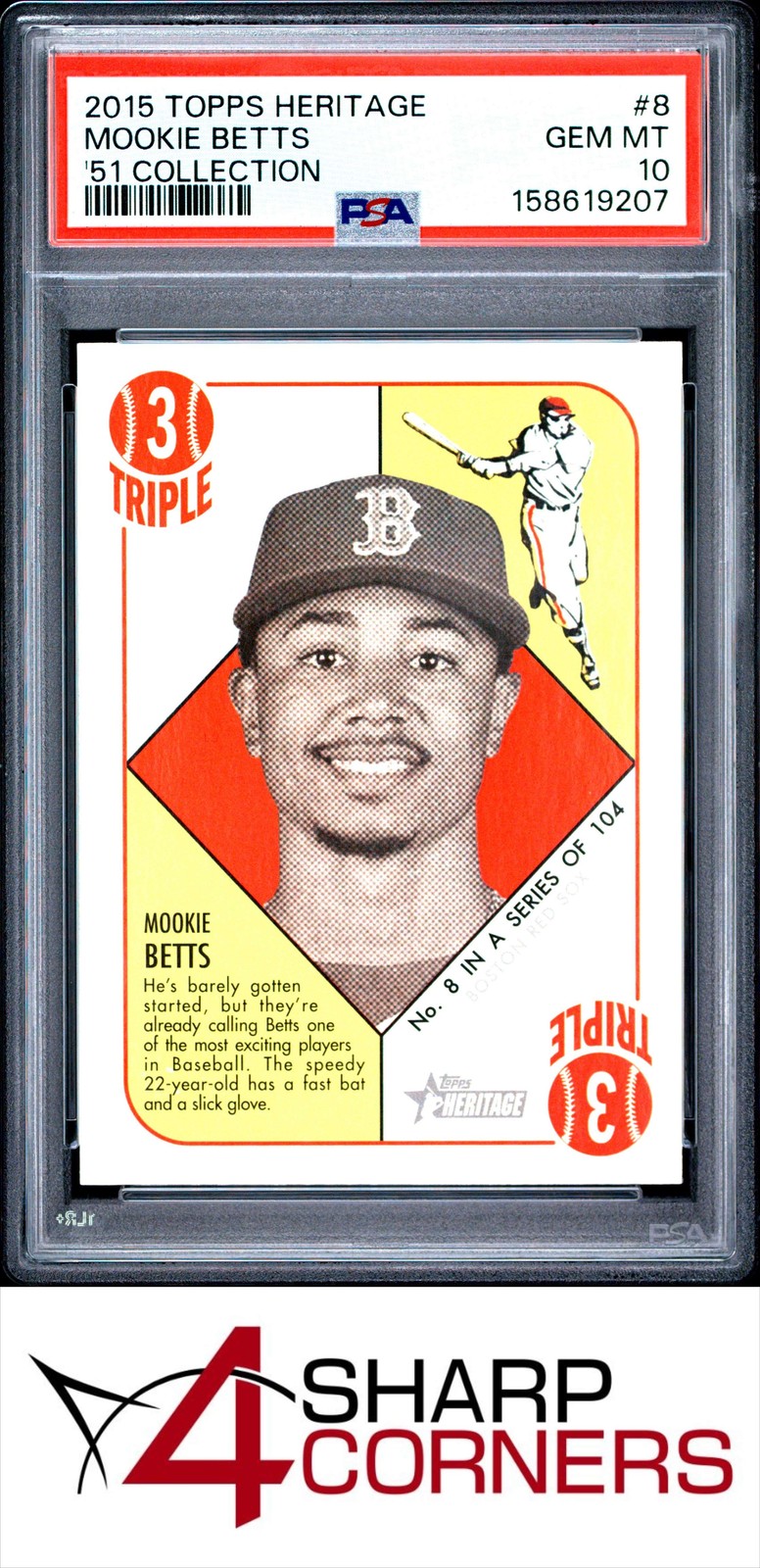 2015 TOPPS HERITAGE '51 COLLECTION #8 MOOKIE BETTS PSA 10