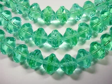 26 7mm Czech Glass Peridot & Aqua Saturn Saucer Beads