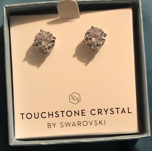 💎Touchstone Crystal Earrings Stud Sterling Silver Zirconia 3/8” New Condition - Picture 7 of 7