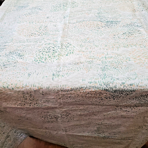 Vintage Tablecloth Green Peach Gray Abstract Pastel Watercolor 81x56" Serged 80s - Picture 10 of 10