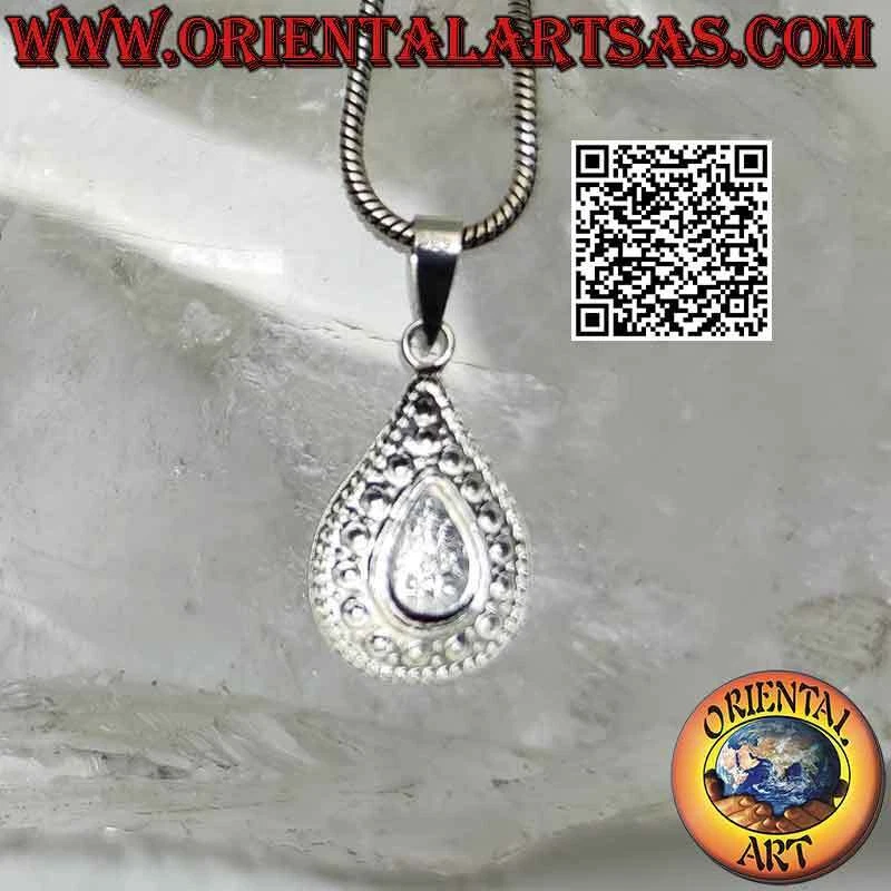 Ciondolo in argento 925‰ onice a goccia e decoro a palline in rilievo - Immagine 4 di 4