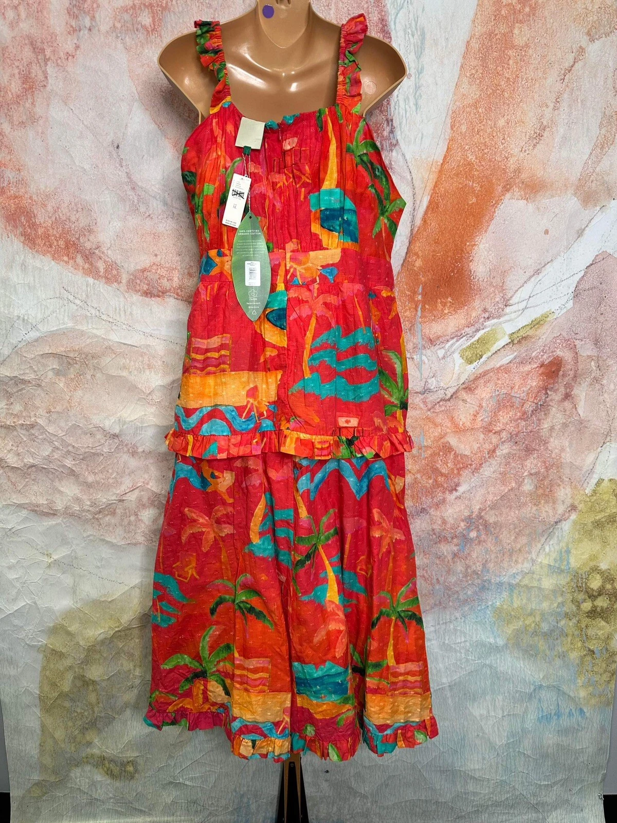 PALM ANGELS Abito Anthropologie Farm Rio Ipanema rosso midi taglia XL