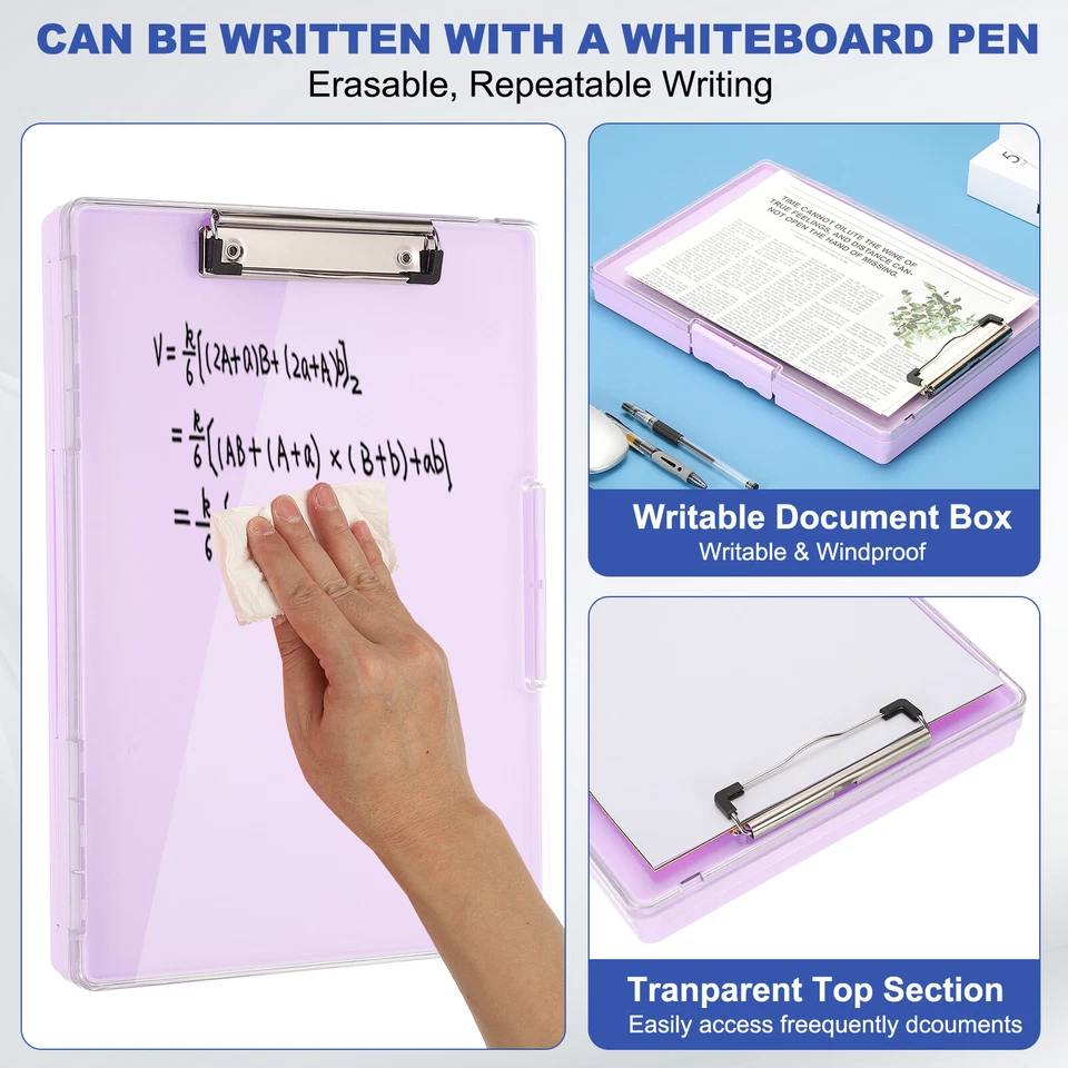 Clipboard with Storage 8.5x11 with Pen Holder A4 Legal Paper Folder, Purple - Изображение 3 из 4