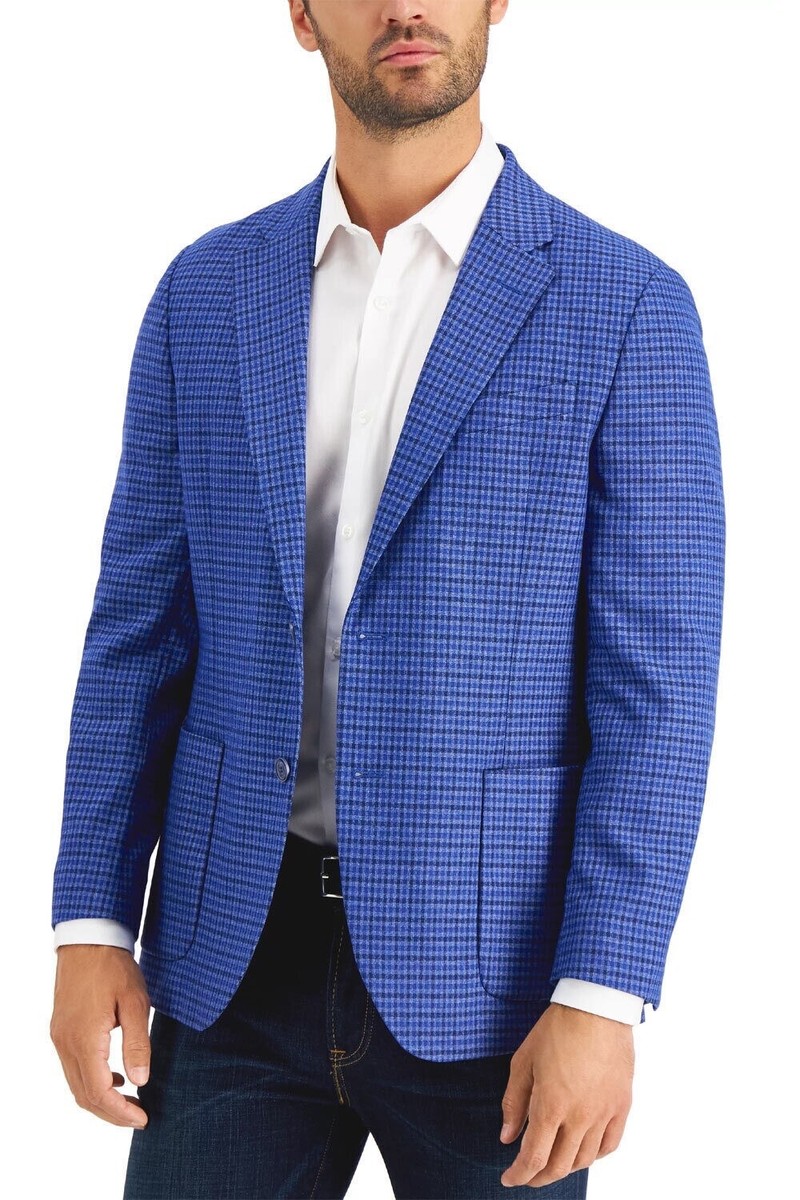 Nautica Mens Jensen Modern-Fit Check Stretch Blazer Navy/Marine
