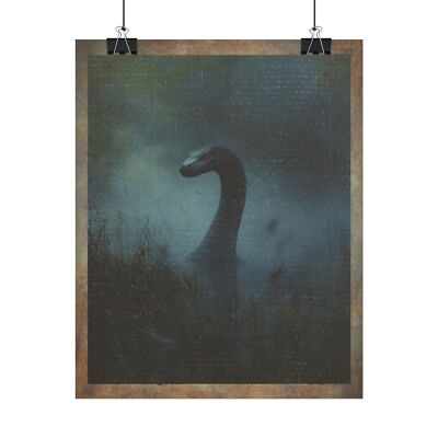 Vintage LOCH NESS MONSTER Wall Art, Nessie Nautical Decor, Cryptid Ocean Poster
