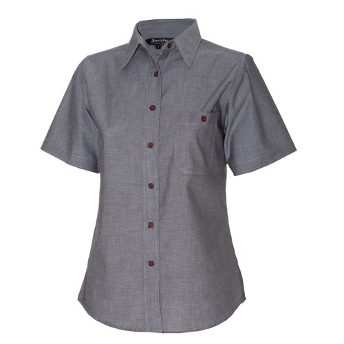 Ladies Womens Chambray Blouse Shirts Business Long Short Sleeve Cotton Office - Picture 15 of 18