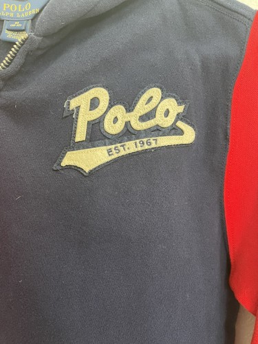NWT Polo Ralph Lauren Kids Zip Hoodie Medium 10–12 Red Navy Varsity 67 Full Zip - Picture 2 of 6