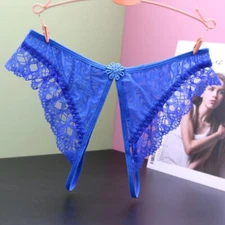Sexy Women Sheer Lace Thong G-string Briefs Crotchles Panties Lingerie Underwear