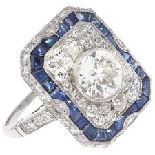Art Deco Style 2.5Ct Old European Cut Lab-Created Diamond  Sapphire Ring Silver