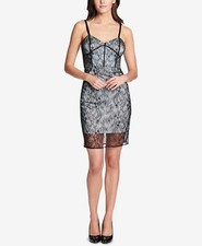 $208 Guess Women'S Black Lace Bustier Sheath Sweetheart Neckline Dress Size 2