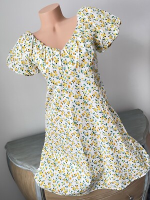 Old Navy Yellow Floral Dress Womens S Tall Navy Print Puff-Sleeve Smocked |  eBay