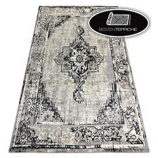 Fashionable Modern Rugs " Vintage " Frame Rosette Grey Black Best Quality