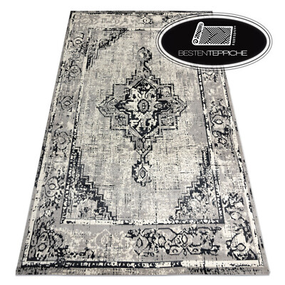 Fashionable Modern Rugs '' Vintage '' Frame Rosette Grey Black Best Quality