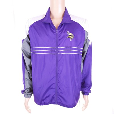 Reebok Men NFL Minnesota Vikings Jacket Full Zip Purple White Gray Size L