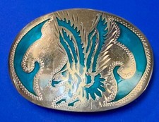 Southwestern Style Eagle Turquoise Inlay VTG 1980 German Silver R B Belt Buckle