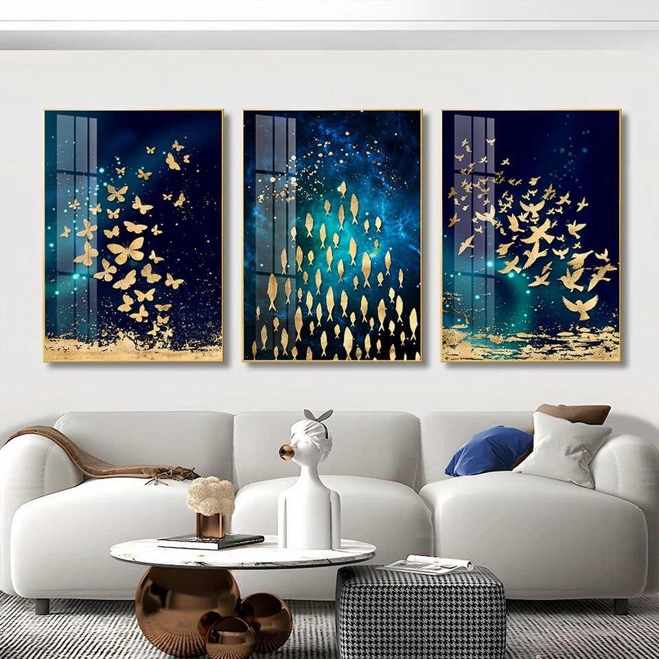 Stunning 3-Piece Crystal Porcelain Paintings | Elegant Home Decor - image 2 of 4