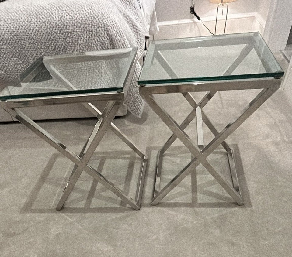 Silver And Glass Criss Cross Side Table / coffee Table / Bedside Table