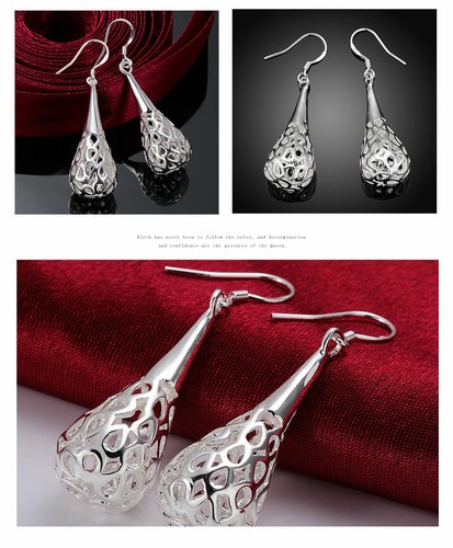 Hollow Teardrop Long 925 Sterling Silver Filled Tassel Dangle Earrings For Women - Picture 6 of 6