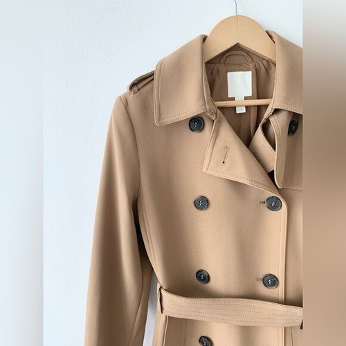 H&M Double-Breasted Classic Trench Coat Beige Camel Size XS EUR 34 - Picture 5 of 10