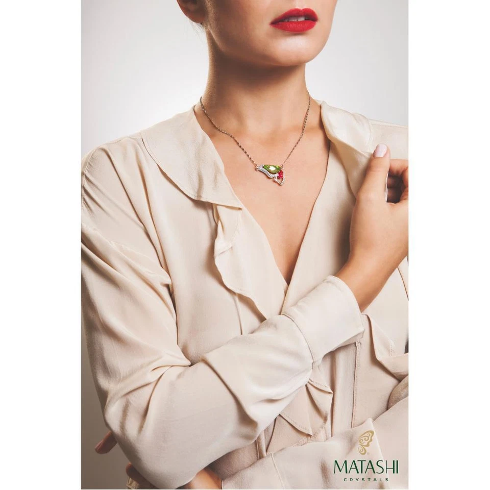 16" Rhodium Plated Necklace w/ Butterfly Wing & Ocean Blue Crystals by Matashi - Image 4 of 4