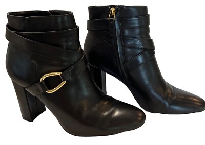 Lauren Ralph Lauren Women s 7.5 Addington Black Leather Ankle Boots W/Almond Toe