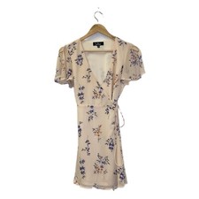 Lulus Remi Pink Floral Print Chiffon Wrap Dress Womens Size XS G