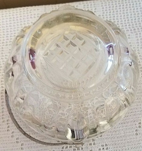 50s Pressed Glass Ice Bucket with Hammered Silver Tone Handle 6" Diameter Vintag - Picture 7 of 7