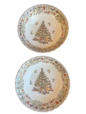 Queen's Myott Seasons Greetings Holiday Cereal Bowl (s) Multi-color tree Set 2