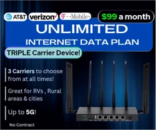 MULTI/TRIPLE-CARRIER CAT 12 Modem w/UNLIMITED Internet Hotspot Data Plan-$99/mon