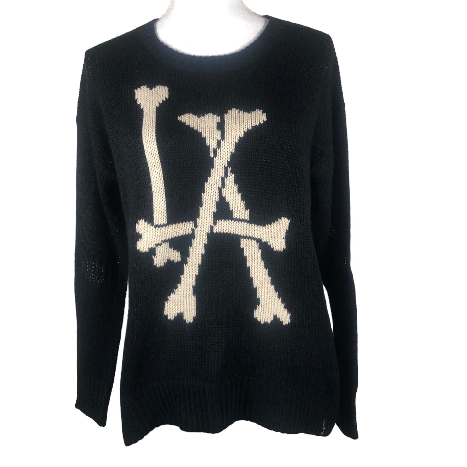 LIRA Originals Black LA Los Angeles Bones Black Sweater Open Elbows