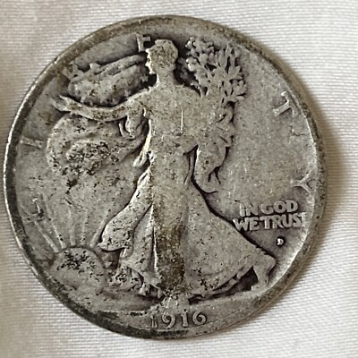 1916D Walking Liberty Silver Half Dollar Nice VG B05