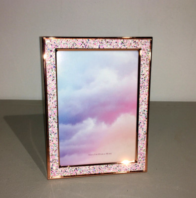ISAAC JACOBS 5''x7'' ROSE GOLD W/ PINK COLORED GLITTER BORDER PHOTO FRAME (NEW)