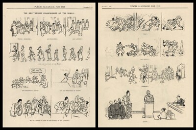 Rare 1937 British Boxing Cartoon ''HEAVYWEIGHT CHAMPIONSHIP OF THE WORLD'' Humor
