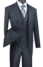 Charcoal Vinci Men Regular Fit Glen Plaid 2 Button 3 Piece Suit NEW