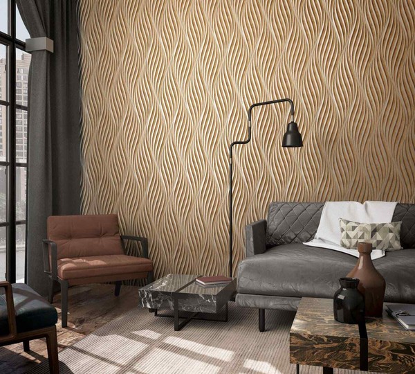 Marburg Vliestapete 34262 Wellen Beton Optik Braun Gold Metallic (4,48€/1Qm)-image
