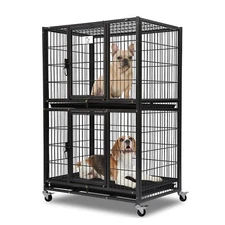 Homey Pet Two Levels 31 in Pet Crate Dog Cage Kennel w/Top Access, Tray & Caster