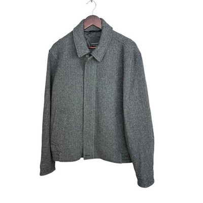Banana Republic Wool Blend Coat Mens L Grey Mario Bellucci Herringbone