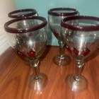 Vintage Mexican Hand Blown Wine Goblets Red Rim Chili Pepper Set of 4 Heavy — photo 7