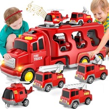 Feuerwehrauto für Kinder LKW mit 6 Autos Spielzeug Transporter Truck Geschenk