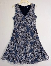 Tommy Hilfiger Womens Sz 10 Navy Blue Floral Lace Sleeveless V-neck Dress