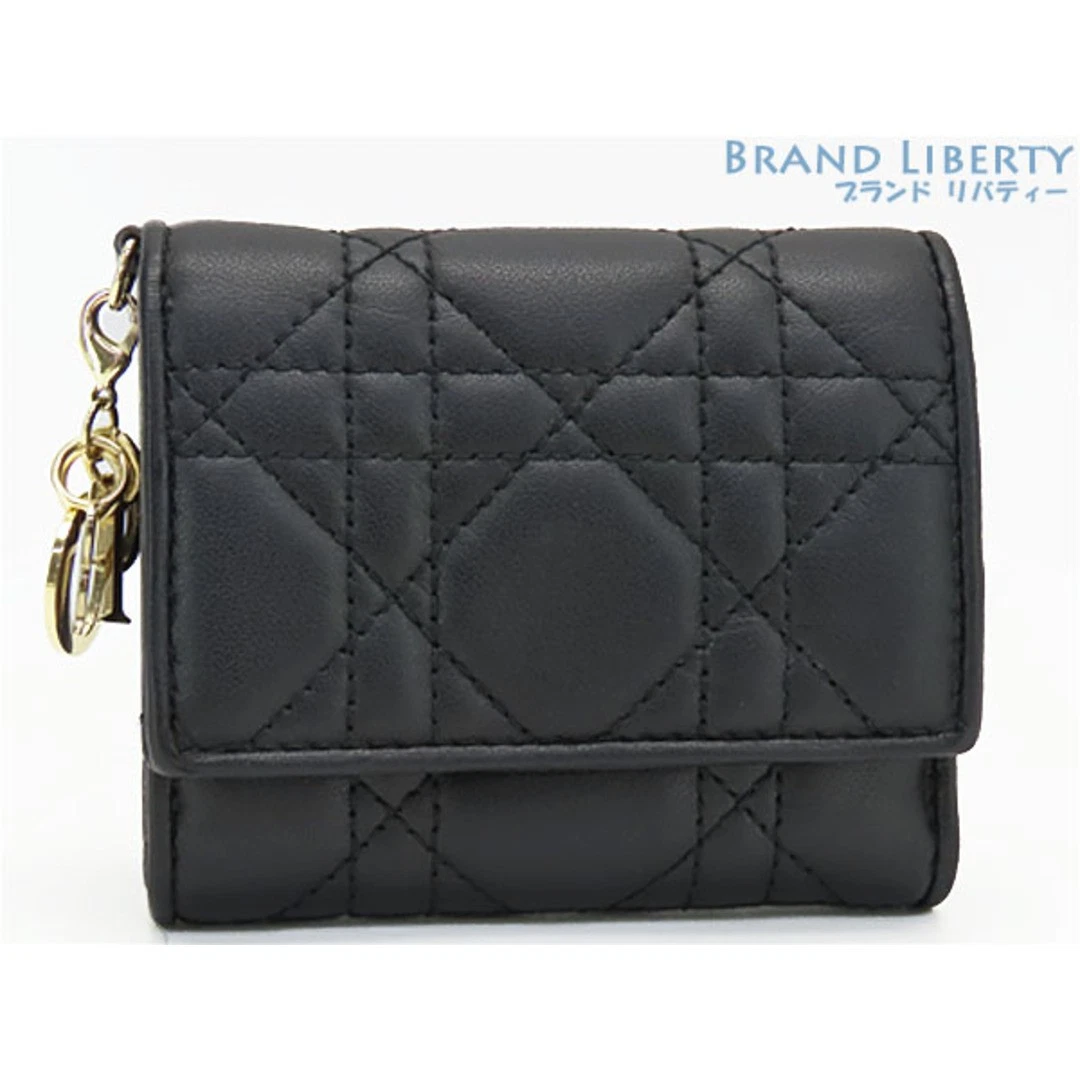 Portefeuille Dior Christian Lady Canage Lotus triple compact noir occasion LIBR 0
