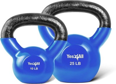 Yes4All Kettlebell Vinyl Coated Kettlebell Cast Iron Sets with Stable Flat