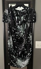 McQ Alexander McQueen 40 (8-10) Floral Burst Shift Silk Dress Black Blue Pockets