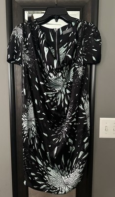 McQ Alexander McQueen 40 (8-10) Floral Burst Shift Silk Dress Black Blue Pockets