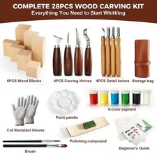 Wood Carving Whittling Kit Beginners Wood Blocks Paint Set Tools Arts Crafts