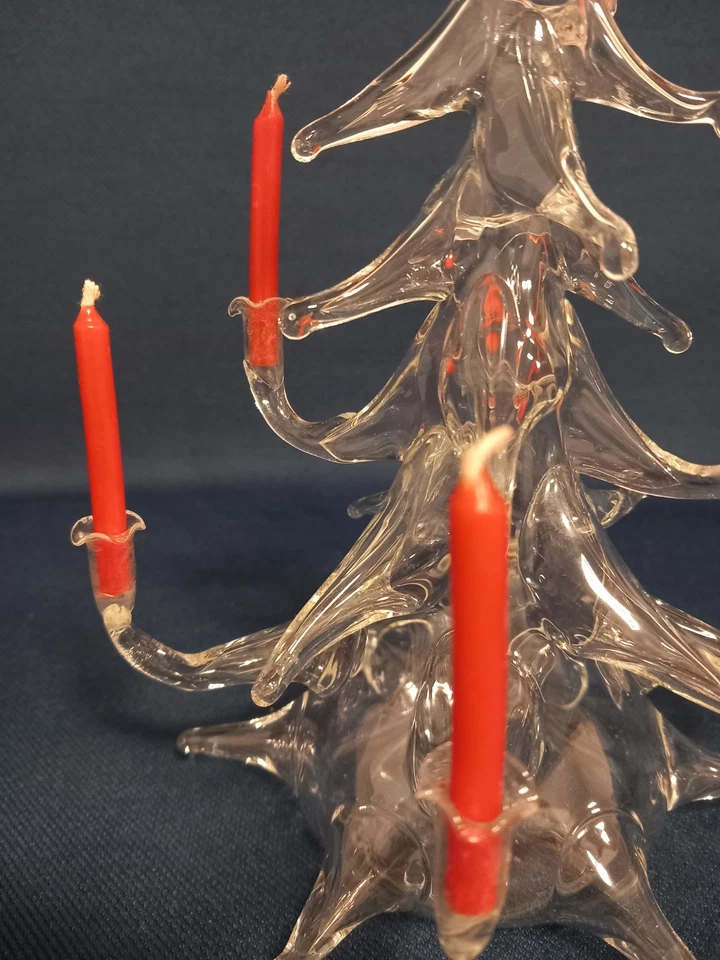 Albero Di Natale In Vetro Soffiato Trasparente Con Candeline Rosse - Immagine 4 di 4