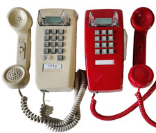 2 Cortelco 2554 Red Ash Wall Phone Vintage Push Button Bell Ring Retro Mod USA