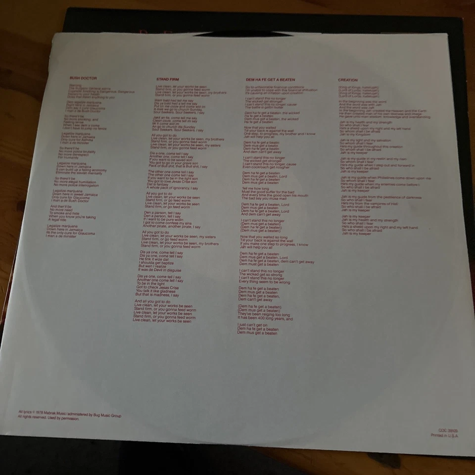 PETER TOSH BUSH DOCTOR REGGAE PROMO 1978 LP VINYL ALBUM rare - Image 3 of 4